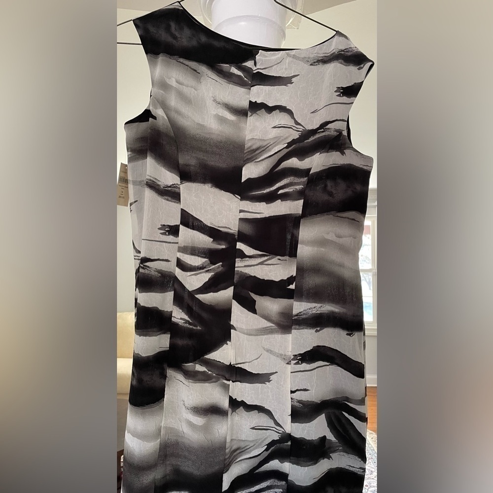 Goldwater Creek women’s Black and Gray chiffon, sheath dress with abstract print - Picture 2 of 4